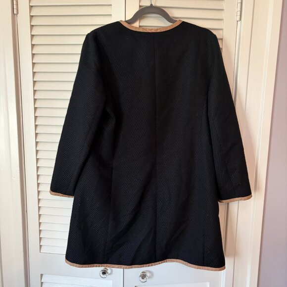 Talbots Textured Piped Coatigan 12 black tan snap - Picture 5 of 9